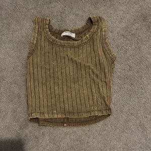 Zenana Outfitters Olive Ribbed Scoop Neck Tank